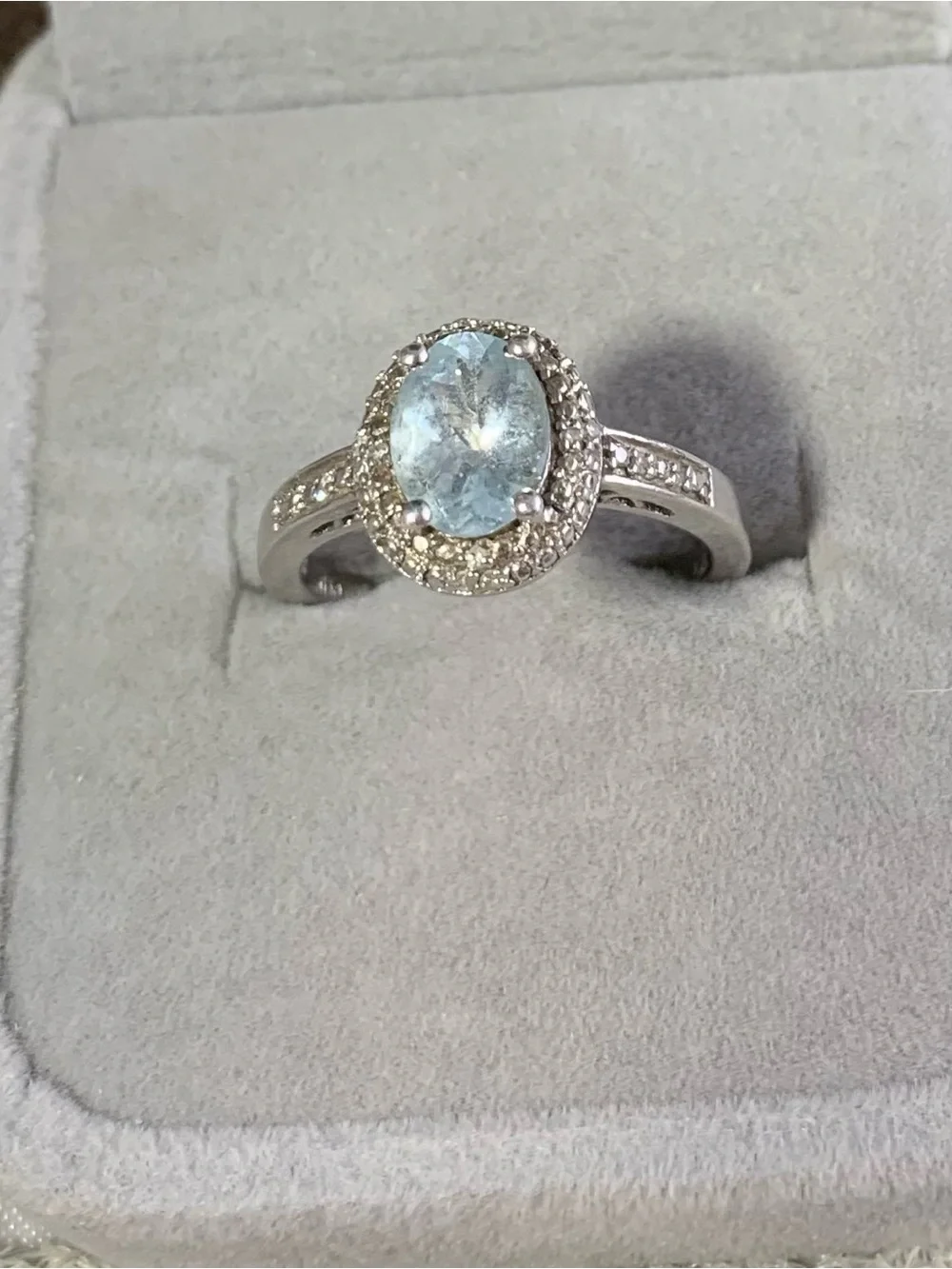 Vintage Blue Topaz CZ Halo Ring in Sterling Silver - Light Blue